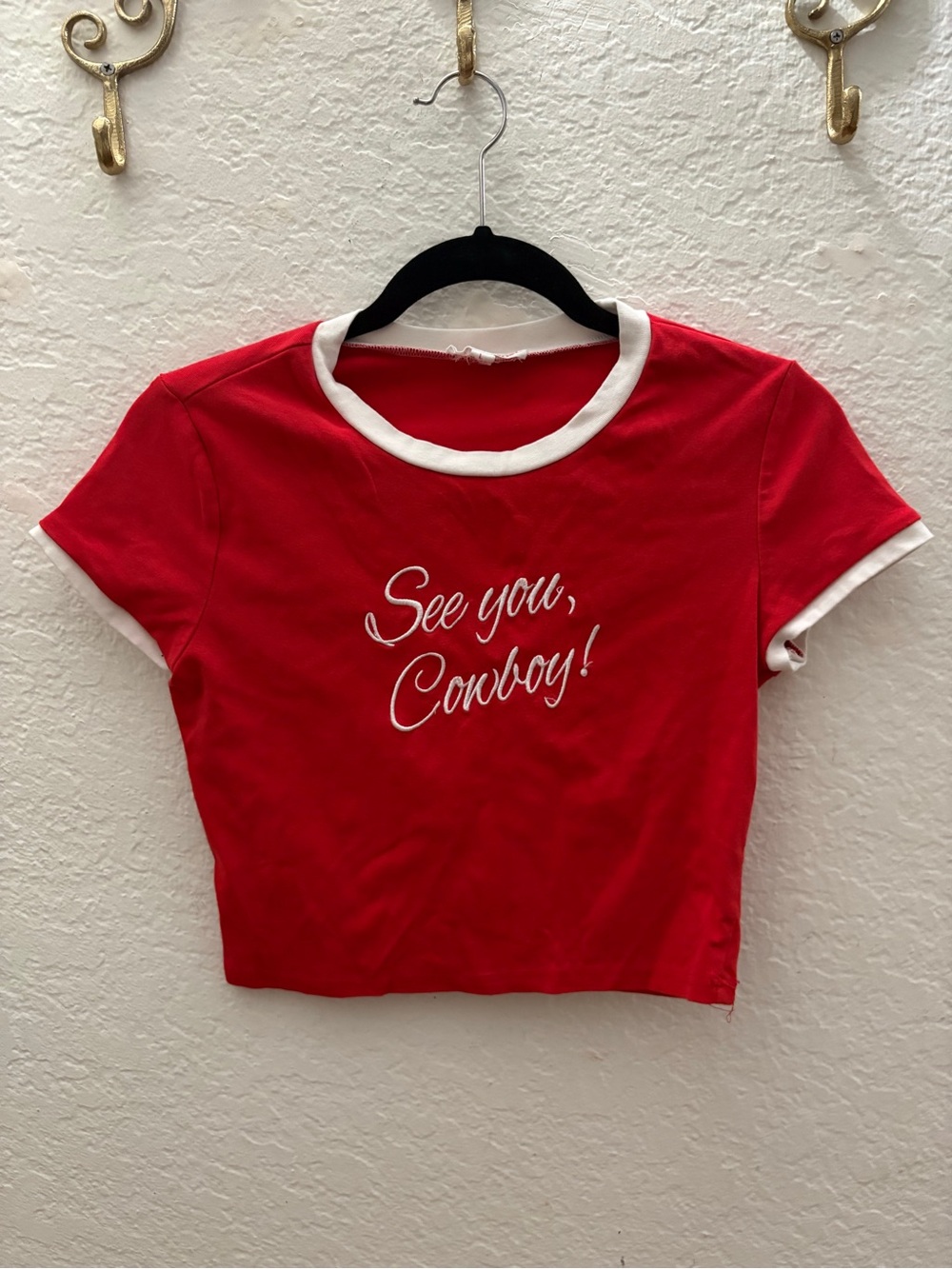 Bailey Rose Red 'See You, Cowboy!' Ringer Crop Tee